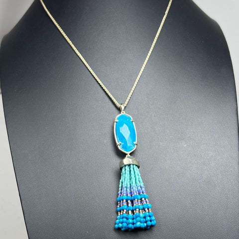 Kendra Scott Blue Beaded Tassel Gold Tone Necklace 32g