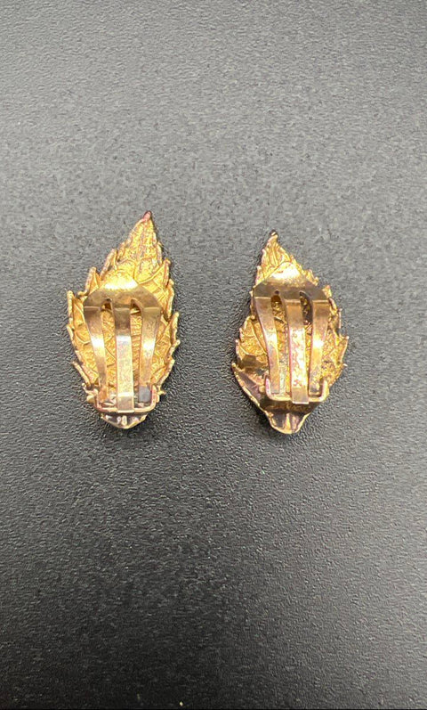 Flora Danica Copenhagen Gold Gilt Sterling Silver Leaf Brooch Earring Set