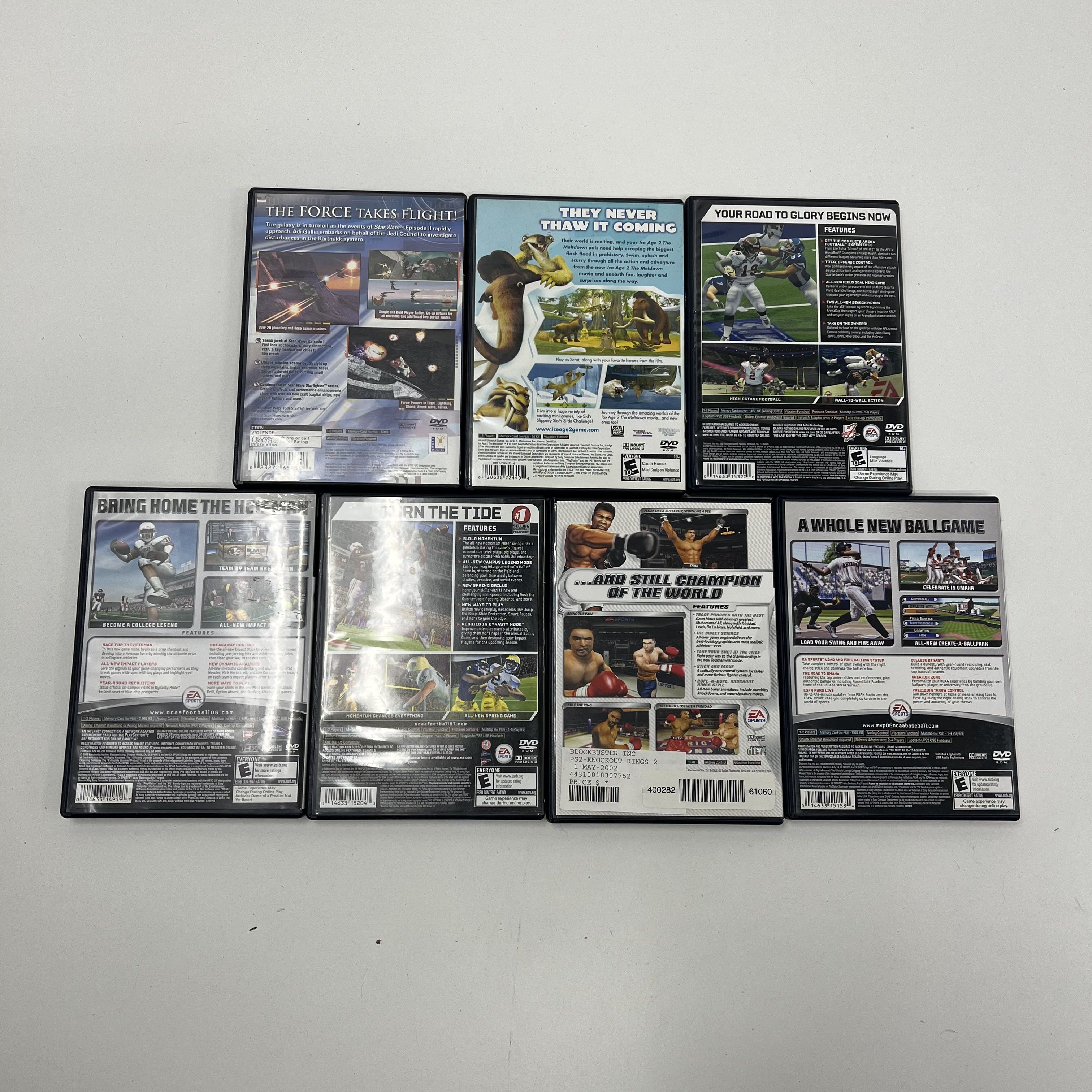 Lot of 7 Playstation 2 Games NCAA Football MVP Baseball Star Wars Others Manuals