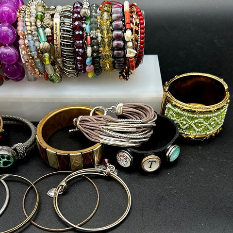 Vintage to Modern Costume Jewelry Bracelet Lot 30+ Pcs Beaded Bangle Cuff