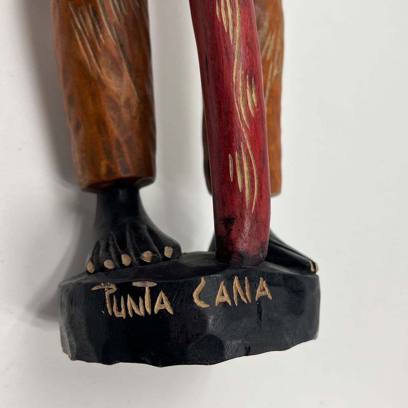 Vintage Hand Carved Wood Statue Figure 22" Signed Punta Cana Folk Art Sculpture