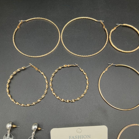 Fashion Earrings Jewelry Lot of 14 Pairs Hoops Studs Dangles Gold Silver Tone