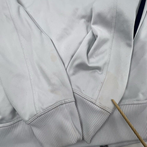 Adidas Men's White Real Madrid Anthem Soccer 3 Stripe Full Zip Track Jacket S