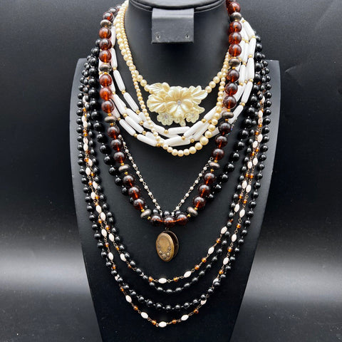 Vintage to Modern Beaded Costume Jewelry Lot 12 Necklaces Locket Faux Pearl