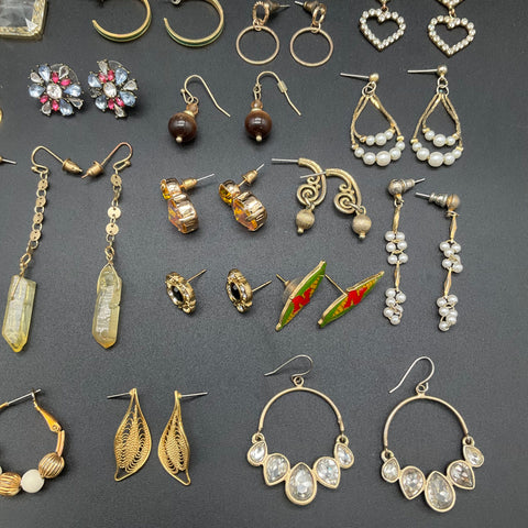 Vintage & Modern Costume Jewelry Earrings Lot 33 Pairs Hoops Dangles Studs