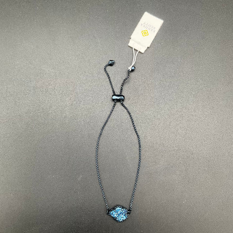 Kendra Scott Gunmetal Blue Druzy Theo Adjustable Slider Bracelet NWT