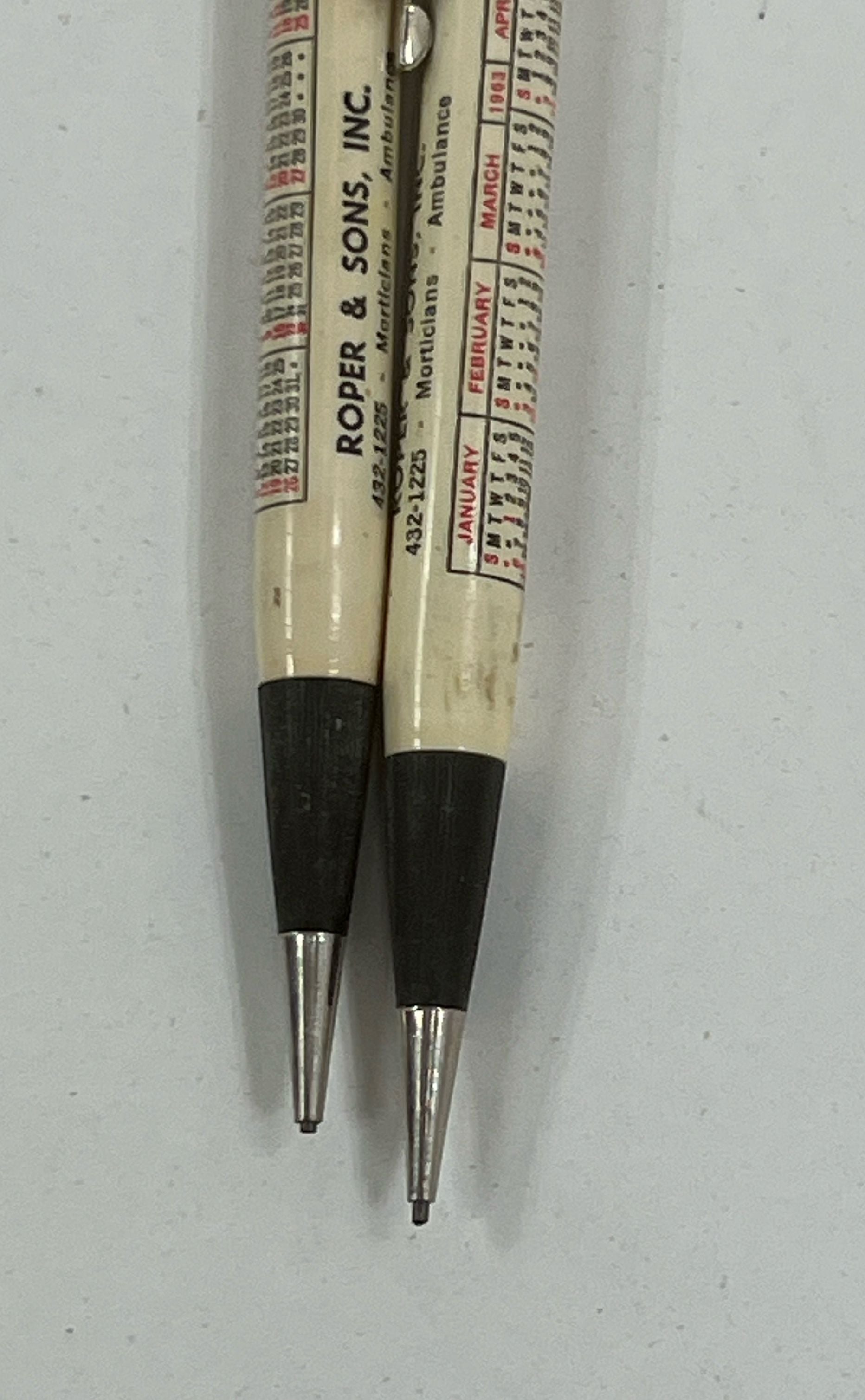 Lot Of 2 Vintage Advertising Mechanical Pencils Roper & Sons Mortuary