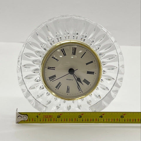 Vintage Crystal Quartz Desk Clock Roman Numeral Sunburst Cut Glass 5 Inch