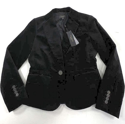 NWT Talbots Women's Black Kate Fit Velvet Cotton Blazer Jacket Size 2P
