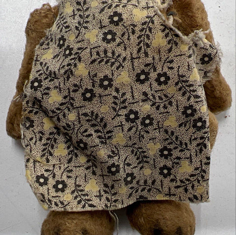Vintage Teddy Bear Brown Mohair Style 4.5 Inch Jointed With Floral Apron