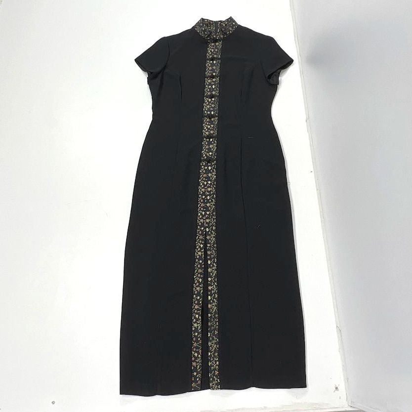 VTG Women's SL Fashions Black 100% Polyester Asian Inspired Maxi Dress - Size 14