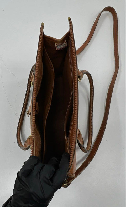 Vintage 90s Dooney Bourke Black Tan All Weather Leather Satchel Crossbody Bag