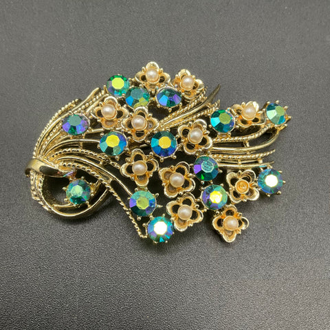Vintage Monet W. Germany Brooch Lot of 6 Rhinestone Portrait Rickshaw Feather