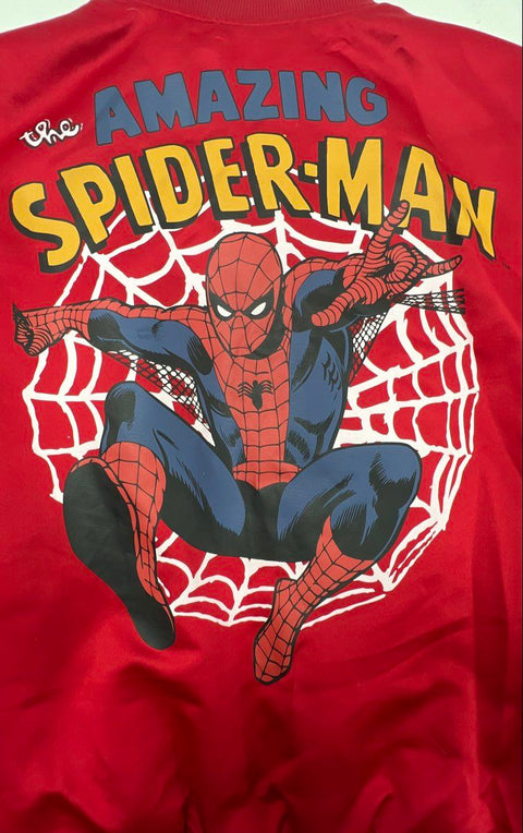 Marvel Mens The Amazing Spider-Man Red Full Zip Bomber Jacket Graphic Patch Sz S