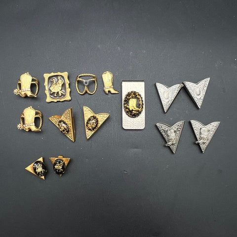 Western Accessory Lot 14 Pieces Collar Tips Bandana Slides Money Clip Vintage
