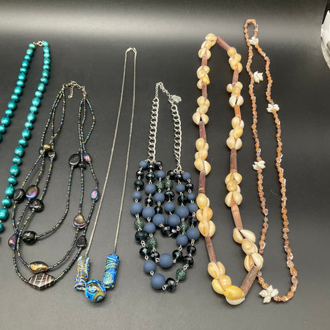 Vintage to Modern Costume Jewelry Lot 10 Necklaces Shell Beaded Millefiori
