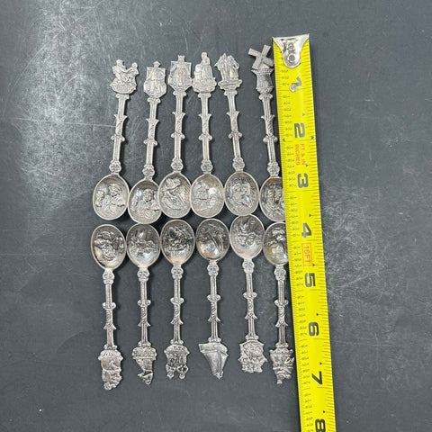 Vintage Holland 90 Silver Plate Souvenir Spoons 12 Pc Set Dutch Windmill