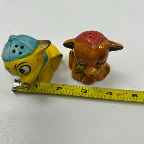 Vintage Dog Puppy Salt & Pepper Shakers Ceramic Hand Painted Made in Japan