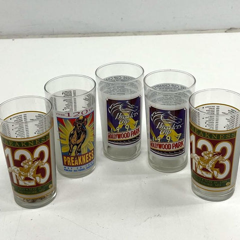 Vintage Preakness Breeders Cup Horse Racing Glass Lot 1995 1998 1999 (5 Total)