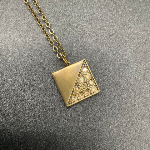TCS Gold Tone Rhinestone Geometric Square Necklace and Earring Set 18"