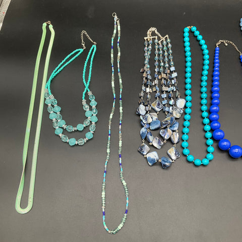Costume Jewelry Necklace Lot of 9 Vintage to Modern Blue Turquoise Green Tones