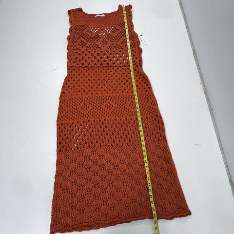 By Anthropologie Women's Rust Orange Crochet Open Knit Maxi Dress Sz L NWT