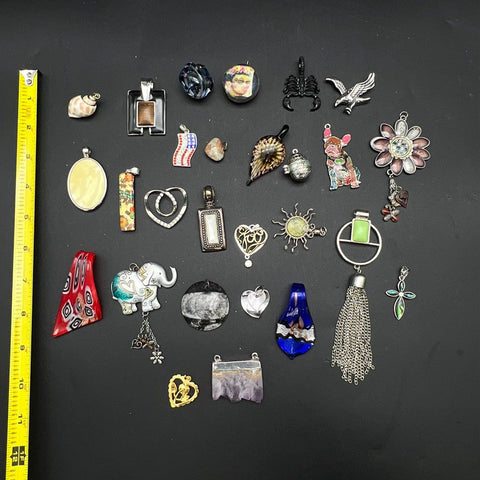 Mixed Costume Jewelry Lot of 30 Pendants Animal Celestial Heart Nature motifs