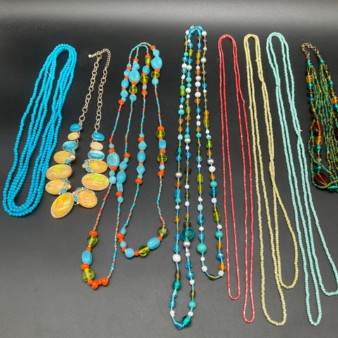 Vintage to Modern Costume Jewelry Necklace Lot 10 Pcs Beaded Statement Fashion
