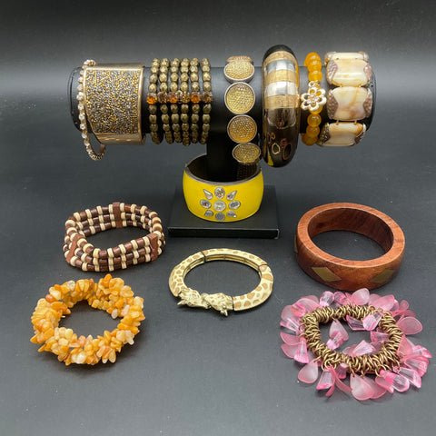 Eclectic Fashion Jewelry Lot 13 Bracelets Giraffe Print Wood Enamel Statement