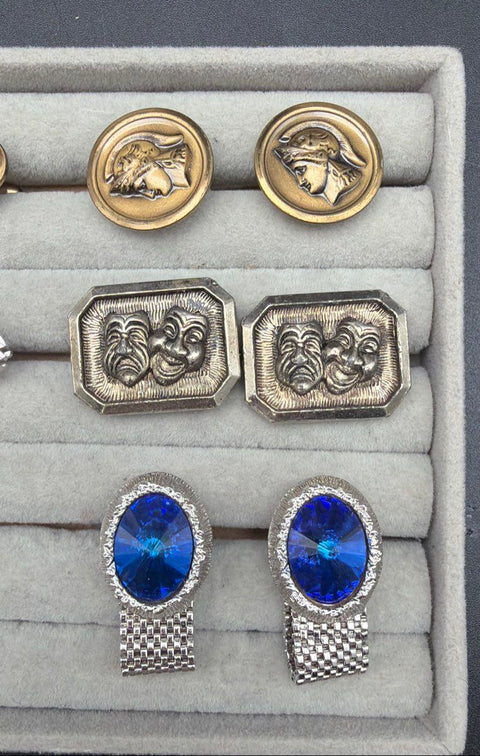 Vintage Men's Cufflink Tie Tack Lot Destino Weller Comedy Tragedy Drama 8 Pairs