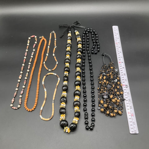 Vintage Shell and Bead Necklace Jewelry Lot of 7 Multi-strand Bib Puka Paper