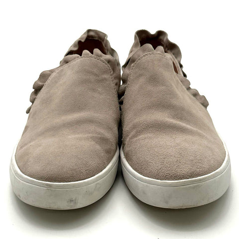 Kate Spade New York Ruffle Suede Taupe Grey Slip On Sneakers Women's Size 8M