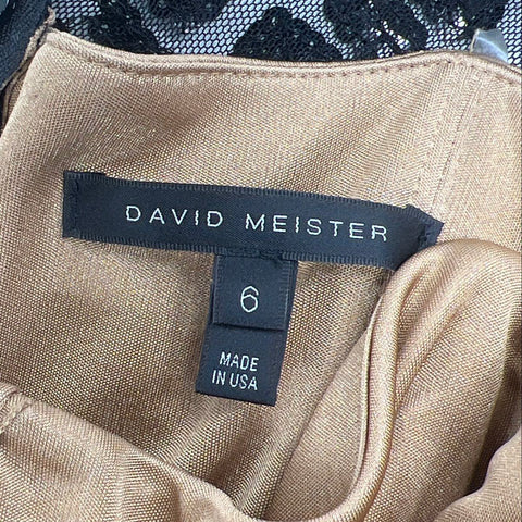 David Meister Women's Gown Dress Black Sequin Geometric Sheer Maxi Size 6