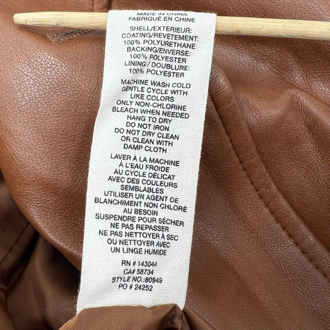 Avec Les Filles Womens Brown Faux Leather Double Breasted Trench Coat Size L