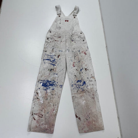 Dickies White Paint Splatter Distressed Bib Overalls Workwear Men's 34x28