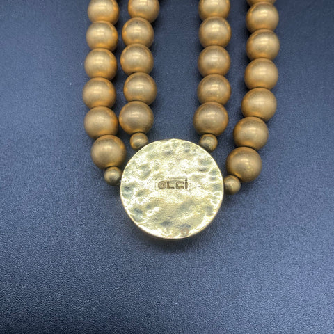 Vintage Liz Claiborne Gold Tone Double Strand Matte Bead Necklace 18"