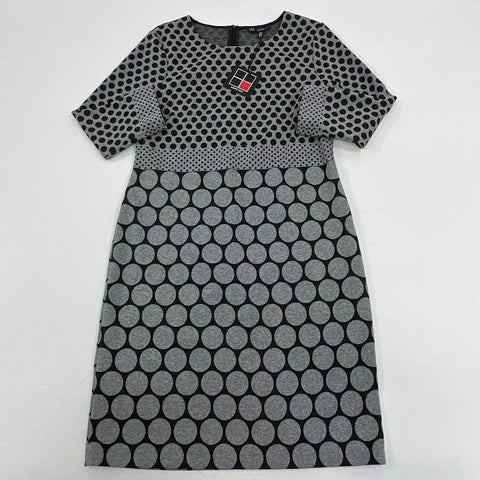 Carre Noir Gray Black Polka Dot Short Sleeve Sheath Dress Women's M NWT