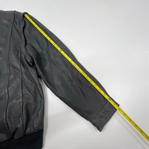 Vintage 80s Jean Jacques Benson Mens Gray Nappa Lambskin Leather Bomber Jacket