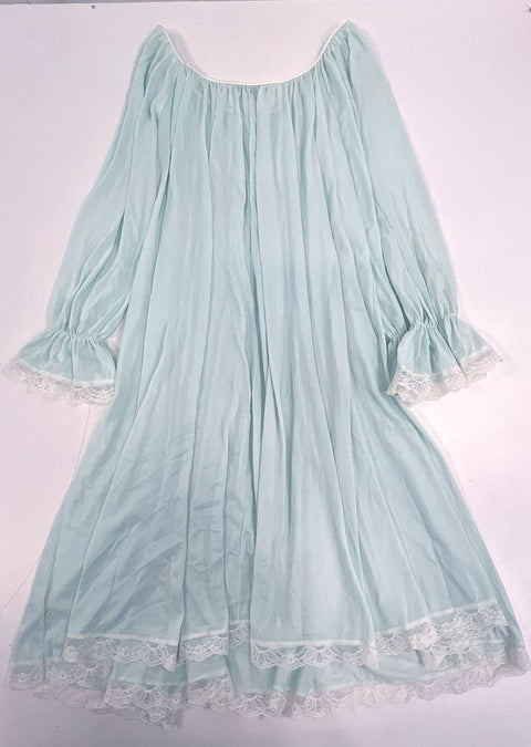 Vintage 70s Miss Elaine Lot 2 Pink Blue Antron Nylon Lace Nightgown Women's S