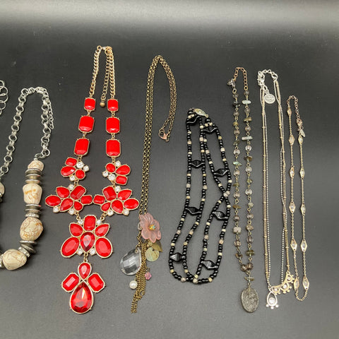 Fashion Costume Jewelry Lot of 11 Necklaces Statement Beaded Bib Faux Pearl
