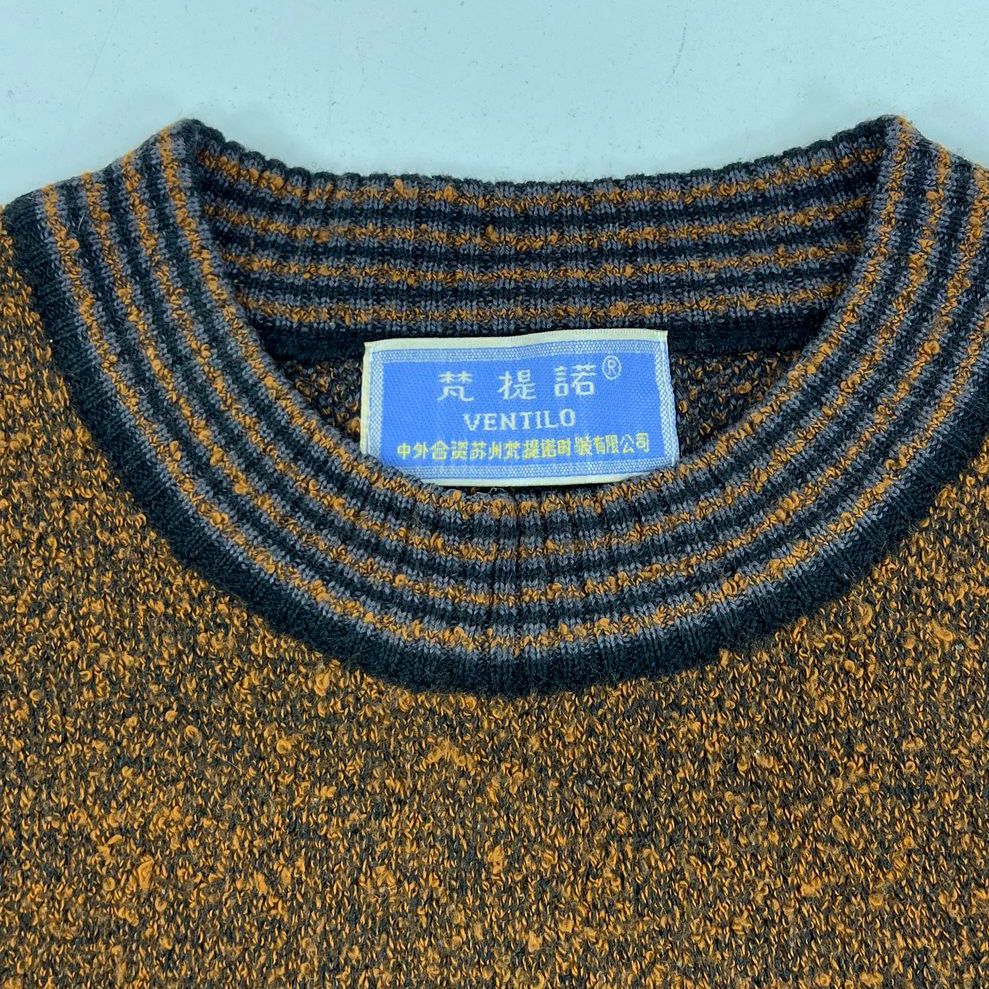 Ventillo Black Brown Vintage 80s Geometric Textured Knit Pullover Sweater Men's