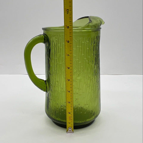 Anchor Hocking Pagoda Pitcher Avocado Green Textured Glass Vintage 9 Inch
