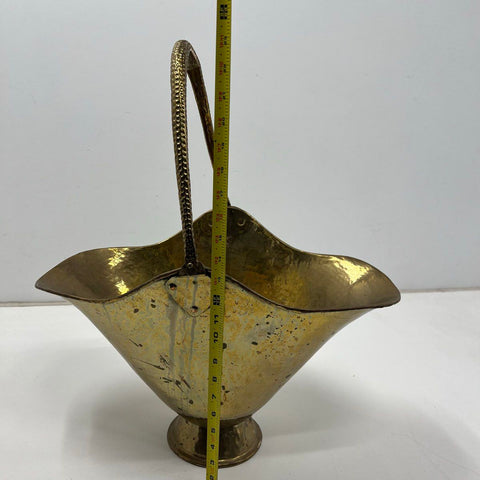 Vintage Hammered Brass Scuttle Basket Planter Bucket 12.5" H Made in India
