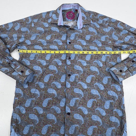 Visconti Black Men's Button Down Shirt Blue Gray Paisley Made in Italy Sz M