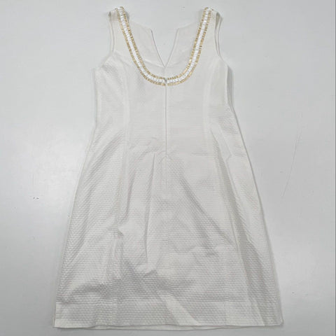 Lilly Pulitzer Women's White Seersucker Janice Shift Beaded Neckline Dress Sz 10