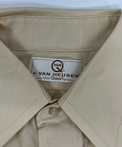 Vintage Men's Van Heusen Van Q Tan Nylon Long Sleeve Button Up Shirt Size 16/33