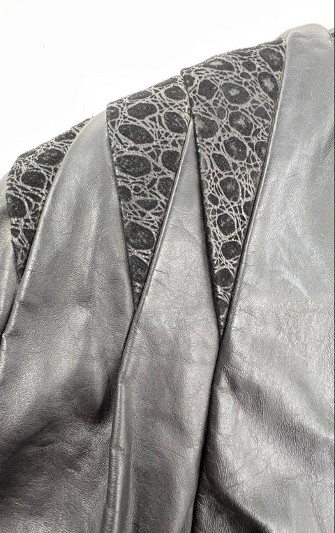 Vintage 80s Northside Fashions Women's Black Leather Reptile Trim Coat Sz L USA