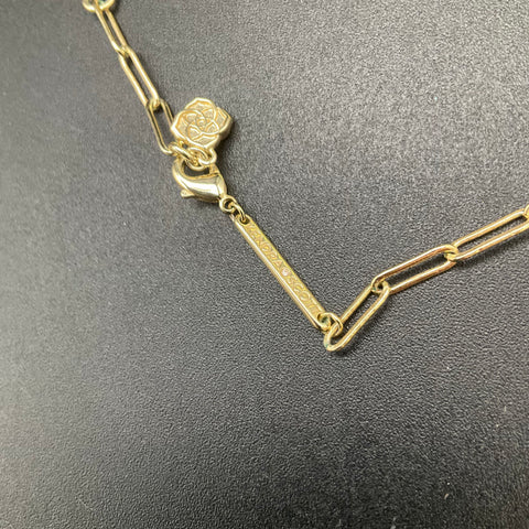 Kendra Scott Elisa Pink Enamel Frame Gold Tone Paperclip Chain Necklace