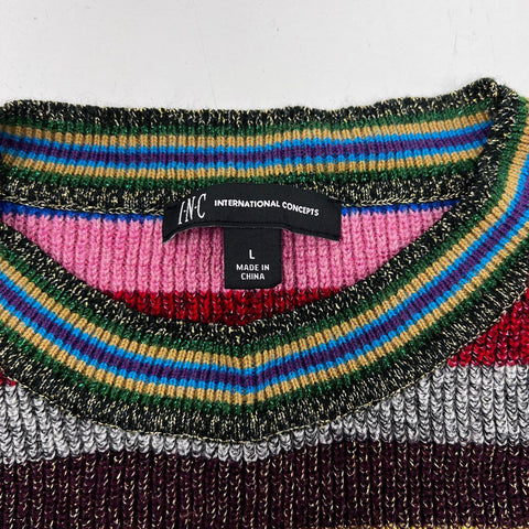 INC International Concepts Women's Multicolor Striped Metallic Sweater Sz L