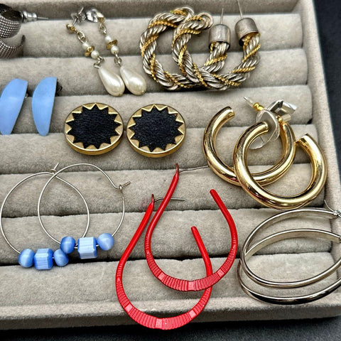 Vintage to Modern Costume Jewelry Earring Lot 25+ Pairs Hoops Studs Dangles